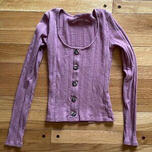 Aeropostale Aero Long Sleeve Pink Ribbed Seriously Soft Button Slim Shirt Small